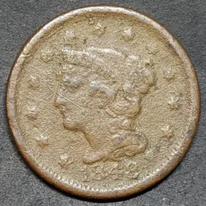 1842 US Large Cent Copper Coin