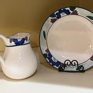 White Floral Ceramic Pitcher and Plate Set