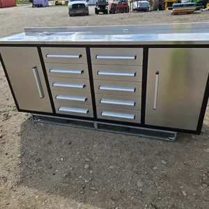7' Steelman Stainless Steel Garage Cabinet Workbench (10 Drawers & 2 Cabinets) - Gray
