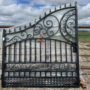 Greatbear Dual Swing Wrought Iron Gate For Driveway - Plain - 14'