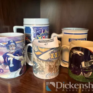 CERAMIC BRONCOS THEMED MUGS, QTY (5)