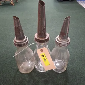 3 Metal Spout Glass Bottles, 12" to 15"H