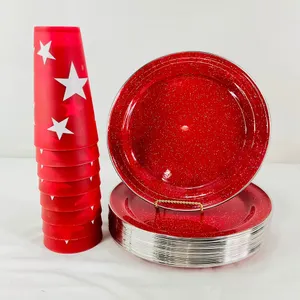 Red Speckled Plates and Star Cups