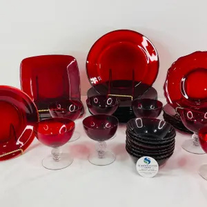 Assortment of Red Glass Dishware