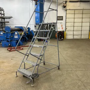 Tri-Arc 6-Step Rolling Industrial Safety Ladder, 24" Wide Steps, Steel, USA, 450 lb Capacity