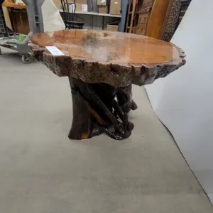 Handcrafted Rustic Live-Edge Wood Slab Accent Table with Bald Eagle Epoxy Top 18 x 23 x 15"
