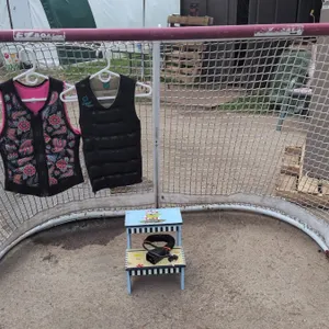 Soccer Net, Two XS Designer Life Jackets, EV charger and Stool