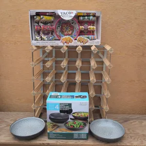 Wine Rack, Stoneware Bowls, and Taco Kit