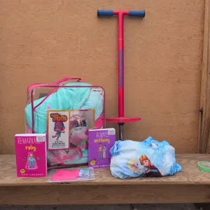 Kids Pogo Stick, Trolls Comforter , Twin Sheet Set , Swim Cap and Youth Novels