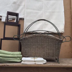 Decorative Basket Lot With Jubilee Plates and Linens