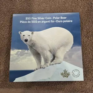39 - RCM 2014 $50 Iconic Polar Bear fine silver coin.  99.99% pure silver, total weight of 15.87 gra
