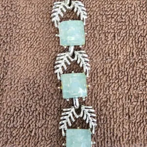 26 - Coro vintage Art Deco bracelet from the late 1920s or 30s.  Seafoam opal or glass stones. 7" lo