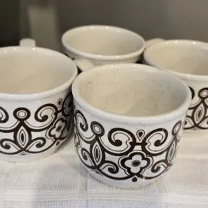 35 - Vintage 1970s set of 4 Biltons stackable coffee cups.  Brown floral design.  Made in England.
