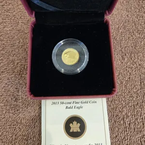 41 - RCM 2013 50 cent fine gold coin, Bald Eagle design.  99.99% pure gold, 1/25 troy ounce.  Origin