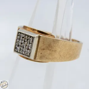 10K GOLD MEN'S RING W/9 DIAMONDS SZ 9 *BENT BAND*
