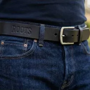 Roots Leather Belt, Size 32-34, Black
