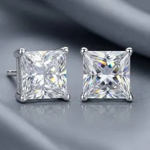 Sterling Silver Princess Cut 2.0 Carat TW Stud Earrings