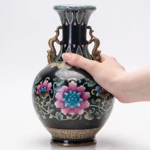 CHINESE BLACK GROUND FAMILLE ROSE PORCELAIN VASE