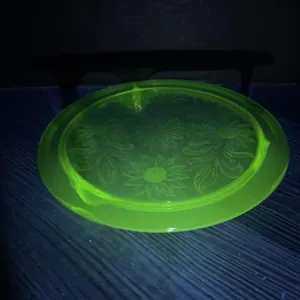 Uranium Depression Glass Footed 10 " Cake Plate