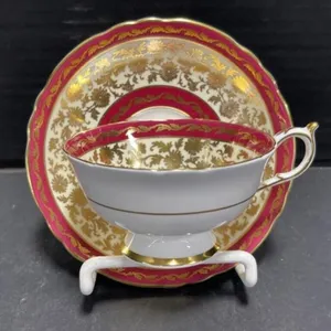 Paragon Teacup & Saucer - Cranberry Red Border