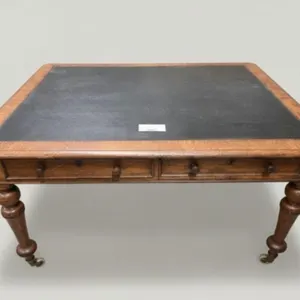 Antique Oak Partners Desk with Leather Top
