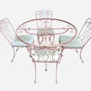 Vintage Pink Wrought Iron Patio Set - 5 Pcs