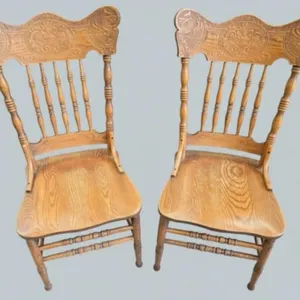 Pair of Vintage Pressed-Back Oak Chairs