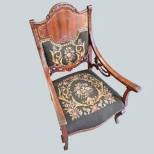 Antique Mahogany Floral Needlepoint Armchair