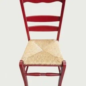 Red Painted Ladder-Back Side Chair with Rush Seat