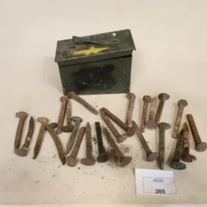 Vintage Military Ammo Can with Railroad Spikes