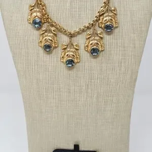 Gold Tone & Blue Gemstone 14"l Necklace