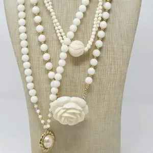 3 Gold Tone & Pearl Style Necklaces