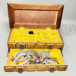 wooden jewelry box & contents