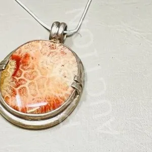 Fossil Coral & sterling silver pendant & chain