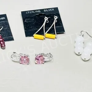4 pair sterling earrings w/Jade,Pearl,Topaz, amber