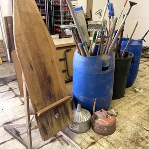 Antique Ironing Board. Barrels w/ Tools &
