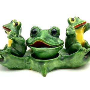 Vintage Frog Salt & Pepper Shakers and Stand 6.5”