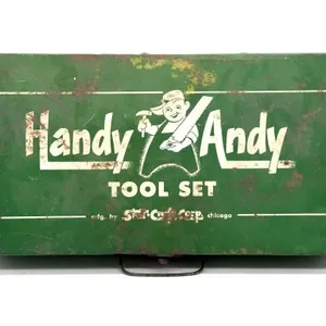 Vintage Handy Andy Tool Set Metal Toolbox with