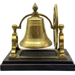 Vintage Brass Bell on Wood Base 7.5” x 5.5” x 6”