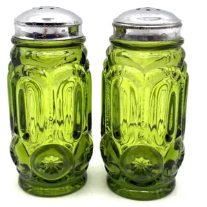 Vintage LE Smith Moon and Stars Green Glass Salt
