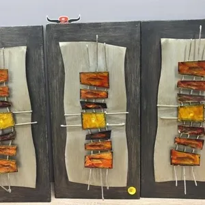 3 Metal Hanging Art Pieces, Each 8.5�W x 17�H.