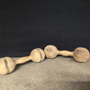 Two antique wooden dumbbells, 1/2lb each