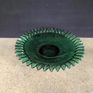 Vintage emerald green glass bowl with ruffled