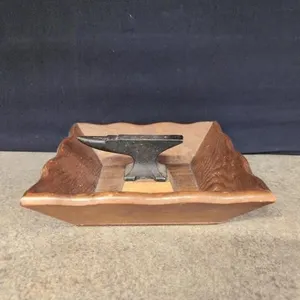 Vintage wood nut cracker bowl with metal anvil