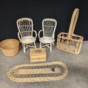 Little wicker furniture, box, tray, and baskets