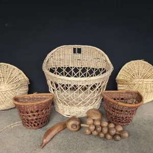 Wicker baskets/planters and wooden fruit