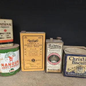 Assorted vintage metal containers
