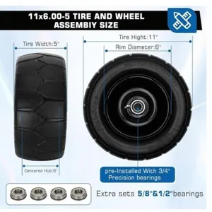 2 Pack 11 x 6.00-5 Flat Free Tires for Zero Turn M