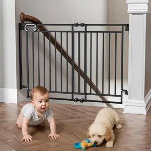 Grownsy No Bottom Bar Baby Gate for Stairs, Adjust