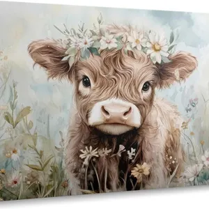 Scottish Highland Cow Canvas Wall Art, Watercolor